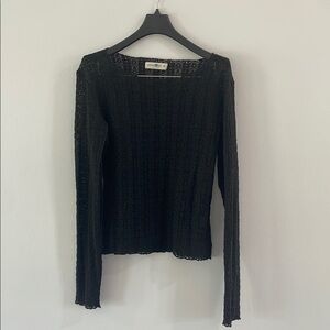 Black Ribbed LaceFitted Long Sleeve Blouse